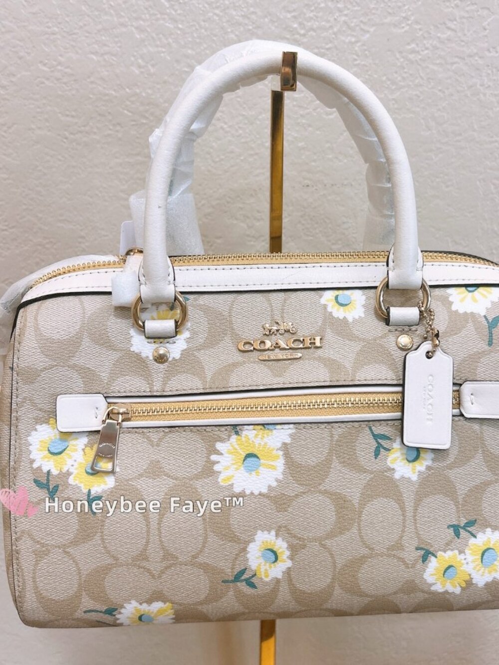 NWT Coach c2849 Rowan Satchel In Signature Canvas With Daisy Print (Free charm)